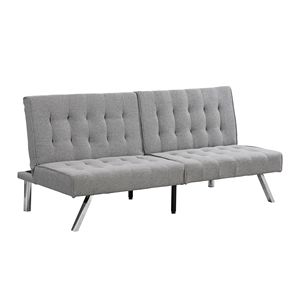 Divano Letto Futon Grigio con Struttura in Legno e Gambe in Acciaio Inox Prodotto Comodo ed Elegante - Product Image 3