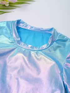 Traje de Danza Metálico para Niñas de 2 a 16 Años, Top Corto Lírico, Camiseta, Traje de Danza Jazz, Animadora, Actuación en Escenario, para Fiesta - Product Image 3