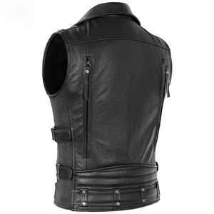 Custom Men Black <b>Leather</b> Biker Vest <b>Sleeveless</b> Motorcycle <b>Jacket</b> Punk Style Multi Zipper Genuine <b>Leather</b> Waistcoat - Product Image 4