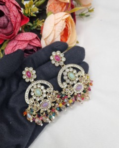 Wholesale Designer Antique <b>Gold</b> Plated Oval Cut Stone and Bead <b>Dangle</b> <b>Earrings</b> Party Wear & Fashion Jewelry For Women Collection - Product Image 6