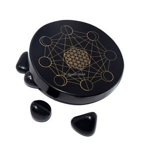 Posavasos de 7 Chakras hecho a mano más tendencia, Ágata negra genuina, piedra semipreciosa, artesanía grabada por suministros - Product Image 5