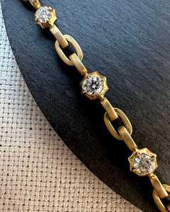 Paperclip Link Chain Round Lab Grown Diamond Station <b>Bracelet</b> Minimalist Everyday Wear Jewelry Gift For Women 14k 18k <b>Solid</b> Gold - Product Image 5