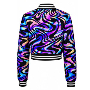 Veste bomber personnalisée à manches longues, col rabattu, coupe courte, pour femme, style décontracté printemps, en satin - Product Image 3