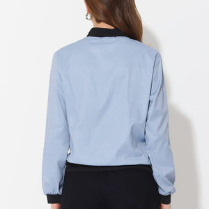 Blouson bomber bleu marine classique pour femme, veste polyvalente pour toutes les saisons, style zippé intégral, blouson bomber pour femme - Product Image 4