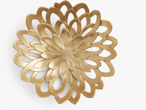 Bol décoratif floral doré de style moderne, en métal, fait main, poli, style glamour, pour décorer les cadeaux - Product Image 3