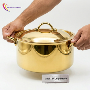 Olla de Acero Inoxidable Redonda, Chapada en Oro, de Lujo, para Calentar y Servir Alimentos, con Tapa, Utensilios de Cocina de Alta Calidad - Product Image 5