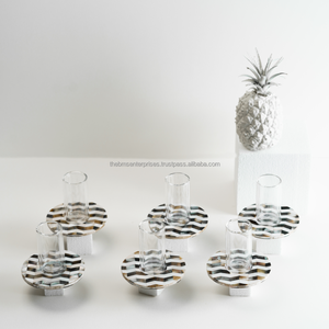 Natural black and white sea <b>shell</b> inlay arabian glass holder and cup saucers MOP tea plate and tea <b>light</b> holder for modern home - Product Image 4