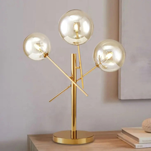 OGS Maker Quả Cầu Thủy Tinh Hiện Đại Bóng Râm G9 Bóng Đèn Đọc Sách Đế Tròn Đèn Bàn Với Cánh Tay Vàng - Product Image 3