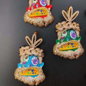 CSJY Joyería Hip Hop, Colgante con Diseño de Cara Feliz, Chapado en Oro, con Diamantes y Efecto de Goteo de Aceite - Product Image 1