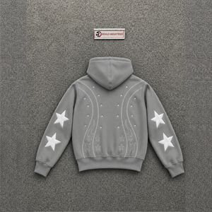 Sweat à capuche zippé gris décontracté, coupe oversize, avec motif étoile graphique, moderne et tendance, style urbain, en polaire douce, Star Puff Pri - Product Image 6