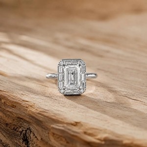Bague de fiançailles en or massif 10K 14K 18K avec moissanite et diamant de laboratoire, certifiée IGI, couleur DEF, clarté VS-VVS, taille baguette, émeraude, ronde - Product Image 3