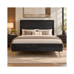 Moderna Cama de Madera de Acacia de la Colección GALAXY con Cabecera Estampada y Opciones de Tamaño y Color Personalizables - Product Image 1
