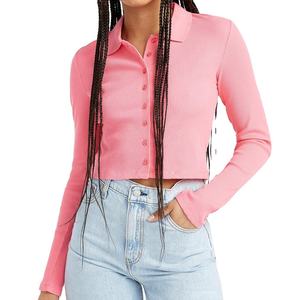 T-shirt à col polo pour femme à manches longues, vente en gros personnalisée, best-seller - Product Image 1