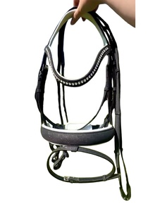 Bridon équestre en cuir personnalisé pour l'équitation, noir pailleté, anatomique, avec rênes en cuir rembourrées et douces, fournitures équestres - Product Image 1