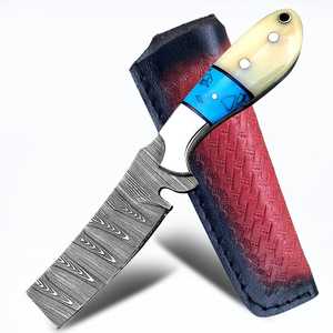 Custom Handmade Damascus Steel <b>Knife</b> | Fixed Blade Hunting & Camping <b>Knife</b> with Turquoise & <b>Bone</b> <b>Handle</b> Embossed Leather Sheath - Product Image 1