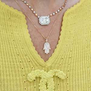 Collar de diamantes cultivados en laboratorio con diseño de baguette y mano de Fátima, de oro macizo de 14K y 18K, talismán de ojo turco, delicado para superposición, solitario, amuleto de protección - Product Image 6