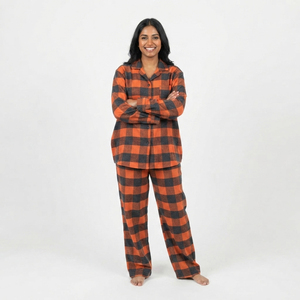 Oversize Flannel Pajama Set Women Lightweight Plaid Button <b>Down</b> Shirt & Pajama Set Women's 100% Cotton Flannel Pajama Set - Product Image 3