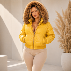 Veste d'hiver en cuir pour femme de luxe avec capuche garnie de fourrure, vêtements d'extérieur chauds - Manteaux en peau d'agneau de luxe S-XXL - Product Image 1