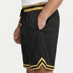 <b>Men's</b> Black Mesh Basketball <b>Shorts</b> With <b>Yellow</b> Trim Drawstring Waist Casual Athletic Workout Gym Sport <b>Shorts</b> Breathable <b>Shorts</b> - Product Image 3