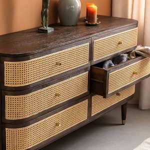 Commode Vandana Ultra Optima à 6 tiroirs en bois de manguier et cannage - Product Image 4