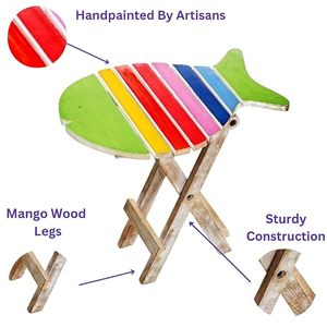 Mesa de Centro Plegable de Madera con Forma de Pez, Diseño Multicolor Pintado a Mano, para Niños, Sala de Estar - Product Image 5