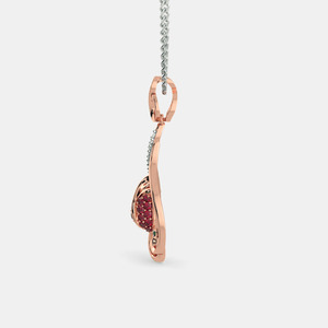Two Tone <b>Ruby</b> Tulip Floral Lab Grown Diamond Teardrop Pendant <b>Necklace</b> - Product Image 5