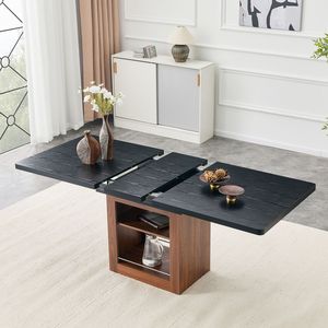 Table de cuisine et de salle à manger rectangulaire extensible noire de 59 à 71 pouces avec espace de rangement - Product Image 2