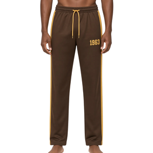 กางเกงวอร์ม Iota Phi Theta สีน้ำตาลทองสำหรับผู้ชาย เอวยางยืด ทรงขาตรง แถบข้างตัดสี กางเกงจ็อกเกอร์ลำลองสำหรับออกกำลังกาย น้ำหนักเบา - Product Image 1