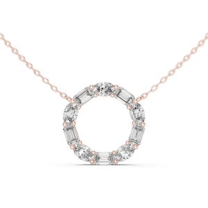 Collier pendentif en or rose 18 carats avec diamants ovales et baguettes pour femme, bijoux minimalistes de luxe, cadeau d'anniversaire - Product Image 1