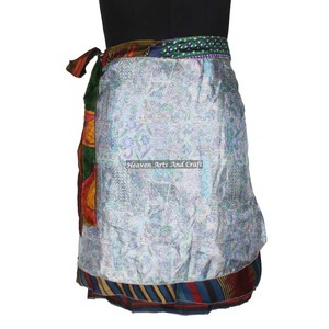 Minifalda de seda de doble capa reversible estilo sarong/sari, corta, de la India, minifalda vintage cruzada de seda tipo sari. - Product Image 6
