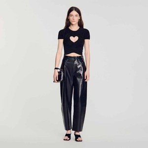 <b>Women's</b> <b>Black</b> Heart Hollow Out <b>Crop</b> <b>Top</b> Short Sleeve O-Neck Knitted Slim Spring Summer T-Shirt - Product Image 6