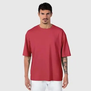 เสื้อยืดคอกลมแขนสั้นสีทึบสำหรับผู้ชายลำลองถักนิตติ้งขนาดพลัสเบอร์กันดี - Product Image 5