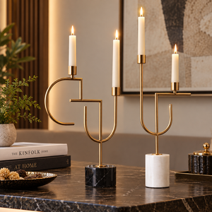 Elegant Gold Metal T Light <b>Candle</b> Holder Set | Artistic <b>Marble</b> Base <b>Candle</b> Stands for Living Room Dining Table Home Decors Gifts - Product Image 4