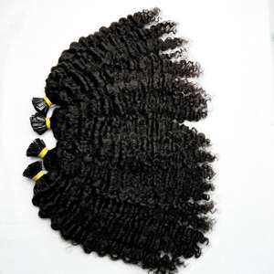 100% extensiones de cabello de punta plana rizadas birmanas sin procesar ktips birmanos de color natural dibujado Doble - Product Image 2