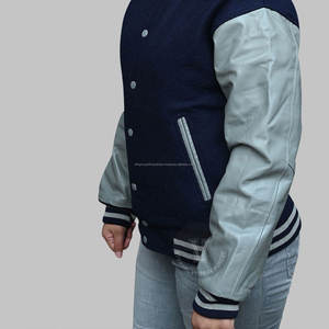 Body personnalisé en laine bleu marine manches en cuir gris Letterman veste col montant hiver broderie universitaire toutes couleurs de haute qualité - Product Image 3