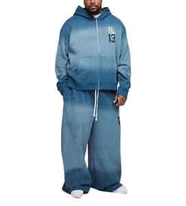 Lightweight Fleece Tracksuit Plain Dyed Winter Sweat Suits 2 Pieces <b>Set</b> Flared Sweatpants Drawstring Hoodie Men's Regular Fit - Product Image 1