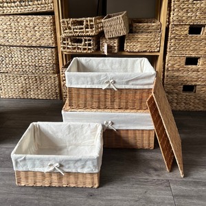 Cesta de Almacenamiento con Tapa y Forro de Tela Blanca, Cesta Organizadora de Mimbre Tejida a Mano con Forro de Algodón Extraíble, Estilo Rústico - Product Image 5