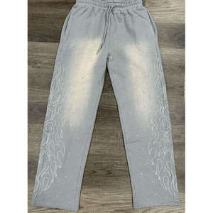 Pantalones de chándal personalizados con efecto desgastado por el sol y pedrería, de peso pesado, para hombre, de corte recto y holgado, joggers, tallas grandes - Product Image 3