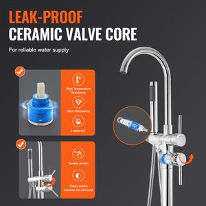Rubinetto per vasca da bagno freestanding con doccia a pioggia, miscelatore a pavimento, rubinetto di riempimento vasca, rubinetteria con beccuccio girevole a 360 gradi e due modalità di getto d'acqua - Product Image 5