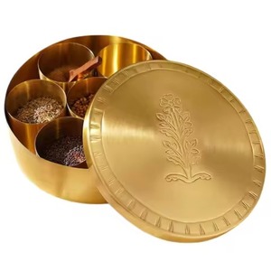 Metal Masala <b>Storage</b> Container with Decorative Lid Kitchen Organizer for Spices Herbs Seasoning and Daily Cooking - Product Image 3