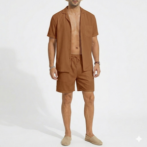 Wholesale Custom New Fashion Summer Co-ord <b>Set</b> For Men's Short Sleeves Solid Pattern Shorts <b>Sets</b> Breathable Co-ord <b>Set</b> Men's - Product Image 5