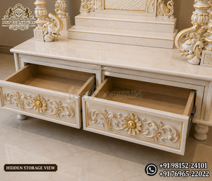 Marble Look Wooden <b>Mandir</b> for Jain Temple Handcrafted White and Gold Teak Wood Pooja <b>Mandir</b> Wooden Pooja Cabinet with Storage uk - Product Image 4