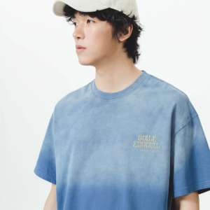 Camiseta de Manga Corta Oversize para Hombre, Tie Dye Azul, con Logotipo en la Parte Delantera, Cuello Redondo, 100% Algodón Jersey, Transpirable - Product Image 3
