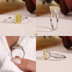 แหวนทองคำแท้ 14K ประดับเพชร CVD แล็บโกรว์ 3.00 กะรัต รับรองโดย IGI ความสะอาดระดับ VS1 สีเหลืองสดใสทรงคุชชั่น ดีไซน์เนอร์สำหรับผู้หญิง - Product Image 5