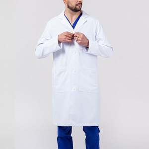 Bata de Laboratorio para Hombre, Blanca, de Algodón y Poliéster, Manga Larga, Uniforme de Hospital con Bolsillos y Cierre de Botones - Product Image 1