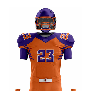 Custom American Football Uniform Orange Purple 23 Sublimated Jersey Shorts Men's Moisture Wicking Fitted <b>Athletic</b> Wear - Product Image 3