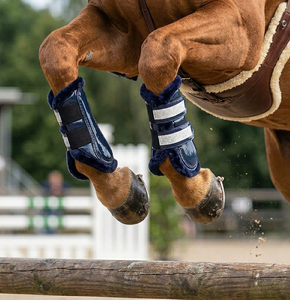Premium Dark Navy Blue Patent Faux Leather Horse Shockproof <b>Brushing</b> <b>Boot</b> Matching Fur Padded Glitter Velcro Strap - Product Image 5