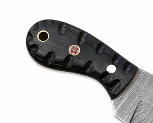 Cuchillo de caza de acero de Damasco con punta caída, mango de Micarta, hoja fija de filo recto y funda - Product Image 4