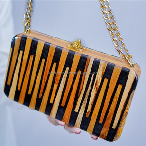 Sac de mode artisanal à pochette scintillante en bois de créateur de luxe avec style ouvert scintillant élégant produits portables de meilleure qualité - Product Image 5