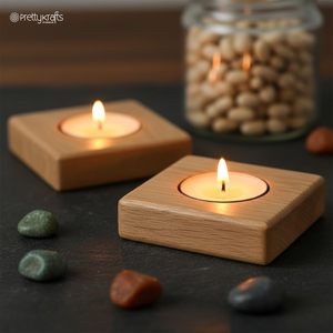 Wooden Tealight Candle Holder – Square Wooden Candle <b>Stand</b> for Home Décor, Tabletop & Romantic Ambiance - Product Image 3